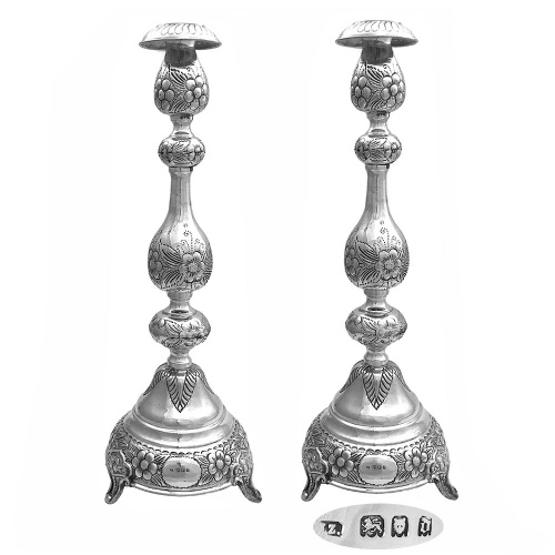 Pair English Sterling Silver Candlesticks 1919